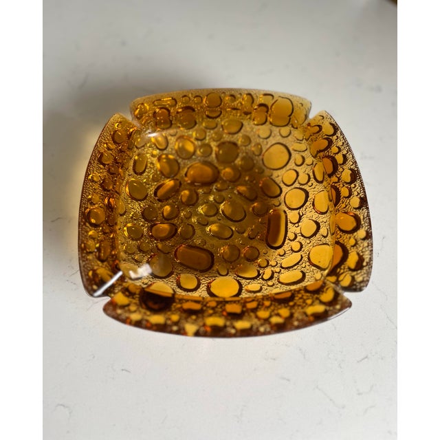 Libbey Glass Co. 1970s Libbey Pebble Beach Glass Ashtray in Amber For Sale - Image 4 of 8