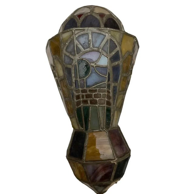 Art Deco Leaded Glass Wall Lights, 20th Century, Set of 2 For Sale - Image 4 of 9