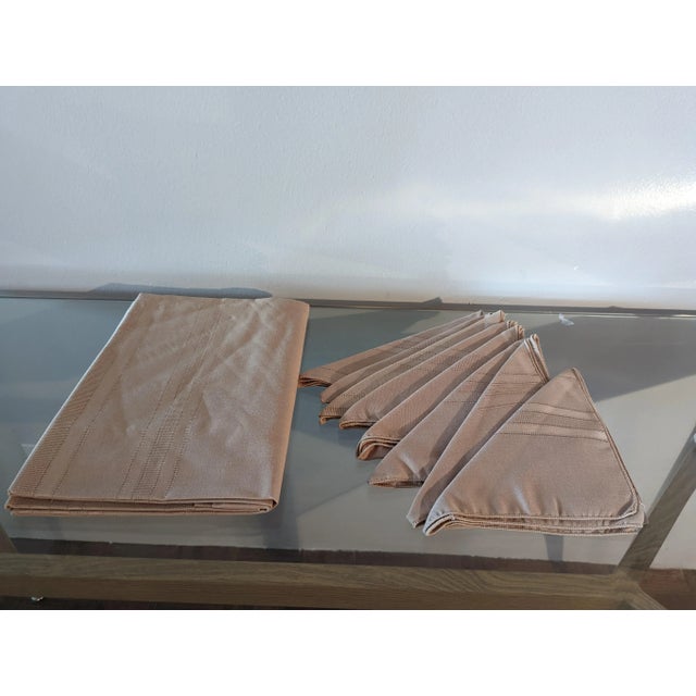 Vintage Chalet Tablecloth With 8 Matching Napkins in Taupe For Sale - Image 9 of 9