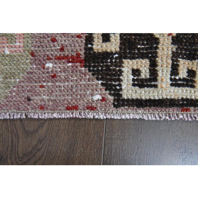 Colorful Pink Brown Red Runner Rug Vintage Turkish Oushak Wool Handmade Runner For Sale - Image 9 of 11
