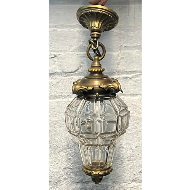 1920s French Gilt Bronze and Facted Glass Lantern For Sale - Image 12 of 12