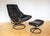 Mid-Century Norwegian Black Leather Stressless Lounge Chair and Ottoman Set from Ekornes, 1980s, Set of 2 For Sale - Image 15 of 18
