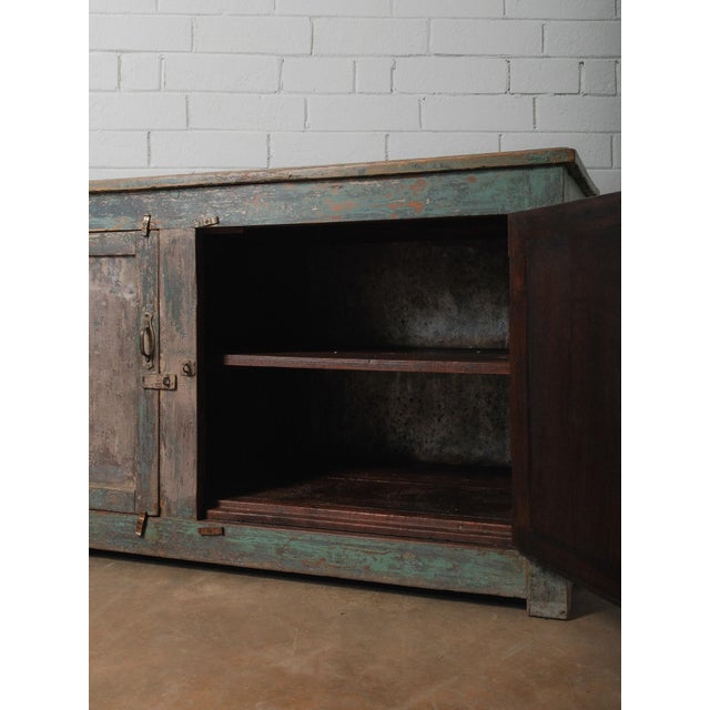 Distressed Turquoise Sideboard With Interior Shelving For Sale - Image 4 of 6