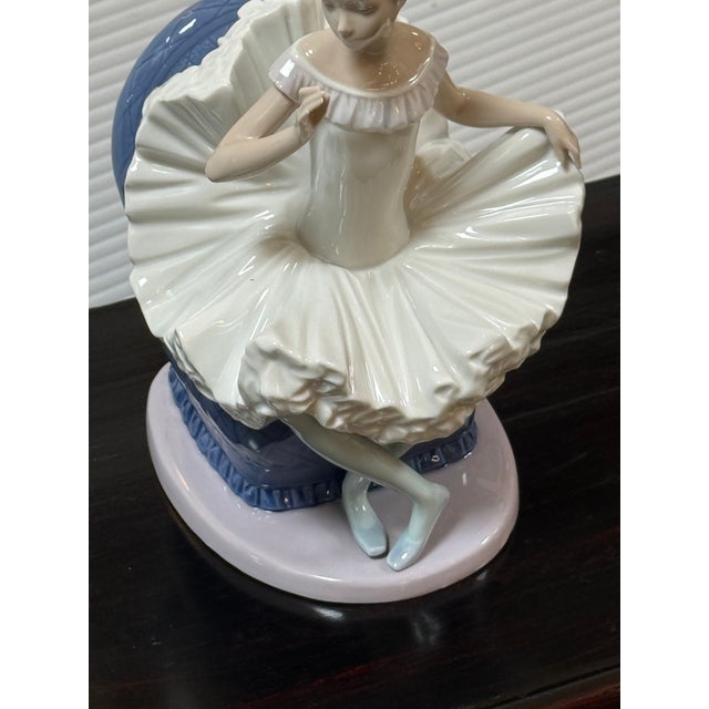 Ceramic Lladró Sitting Ballerina in Plush Blue Chair From the Tribute to the Ballerina Collection Porcelain Figurine, Signed For Sale - Image 7 of 12