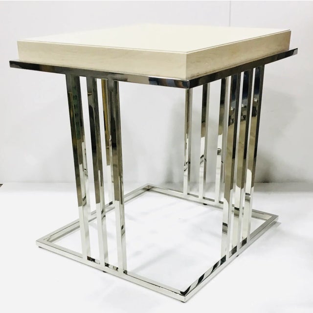2020s Modern Polished Nickel and Beige Wood End Table For Sale - Image 5 of 5