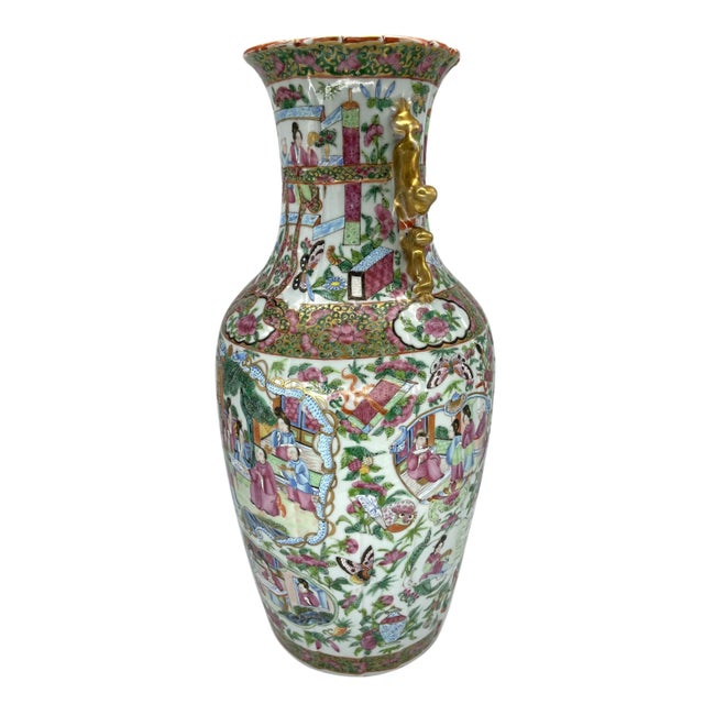 Mid 19th Century Canton Famille Rose Mandarin Vase, Fluted Body and Castellated Top, Ca. 1840 For Sale - Image 5 of 13