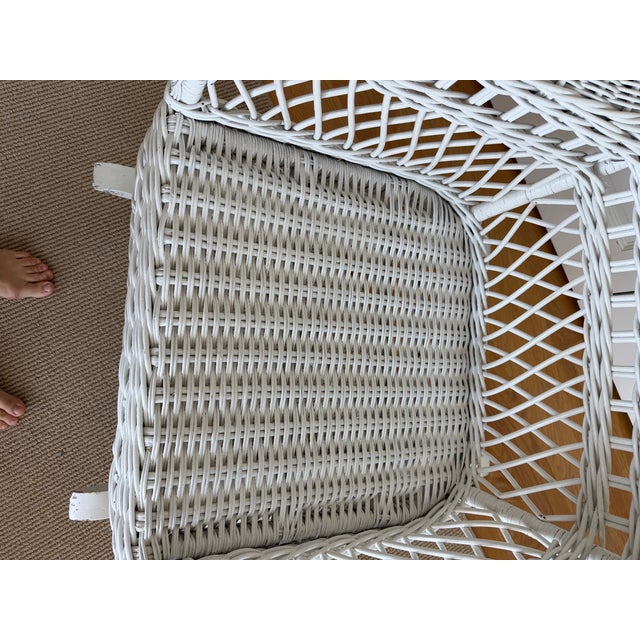 1990s Vintage White Wicker Rocking Chair For Sale - Image 5 of 12