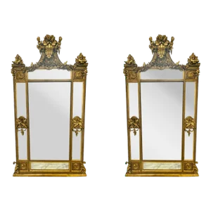 Pair of Palatial Mirrors Louis XVI Giltwood Hand Carved, Pier / Console / Wall
