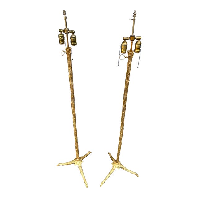 Pair of Maison Charles Gilded Bronze French Floor Lamps For Sale