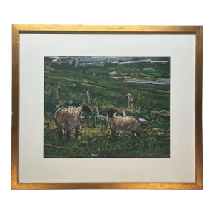 Chantale Jean 'july in Eboulements' Sheep & Geese Quebec Canada Pastel Painting