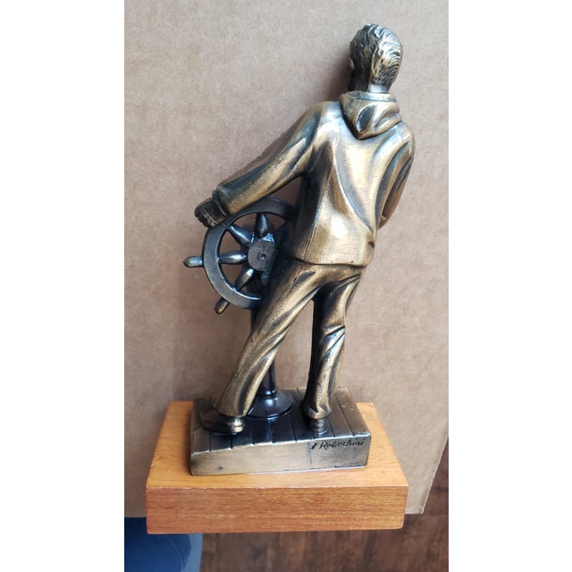 Wood Vintage Nautical Sailor Sculpture by Ferdinand G. Rebechini – Bronze Finish on Wood Base For Sale - Image 7 of 9