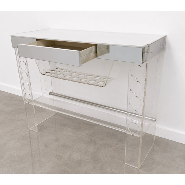 Glass Vintage Lucite & Mirrored Bar With White Laminate Top by Luigi Bardini For Sale - Image 7 of 9