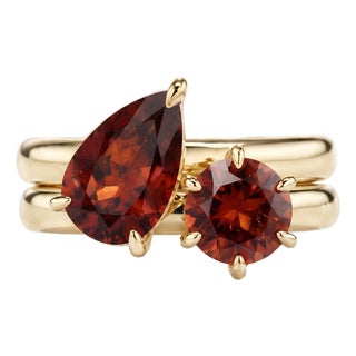 Toi Et Moi Garnet Engagement Ring | Two Stone Pear and Round Stacking Ring | January Birthstone Ring Us 7 For Sale