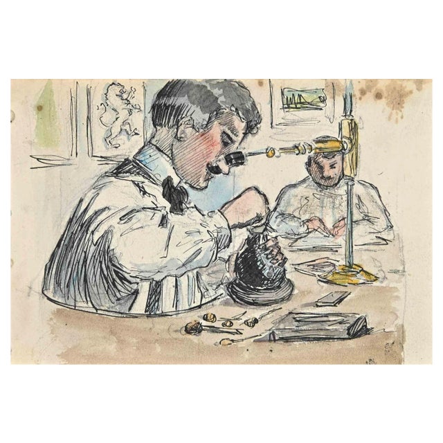 Bernard Bécan, Laboratory, Original Drawing, Mid-20th-Century For Sale
