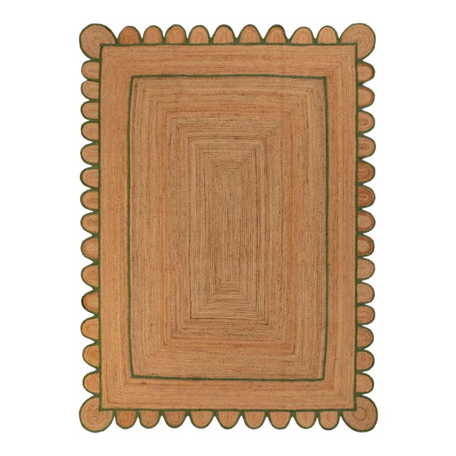 2'x4' Olive Green Scallop Jute Hand Made Rug For Sale