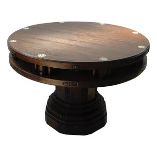 Antique Round Carved Wood Game Table, 1900s For Sale