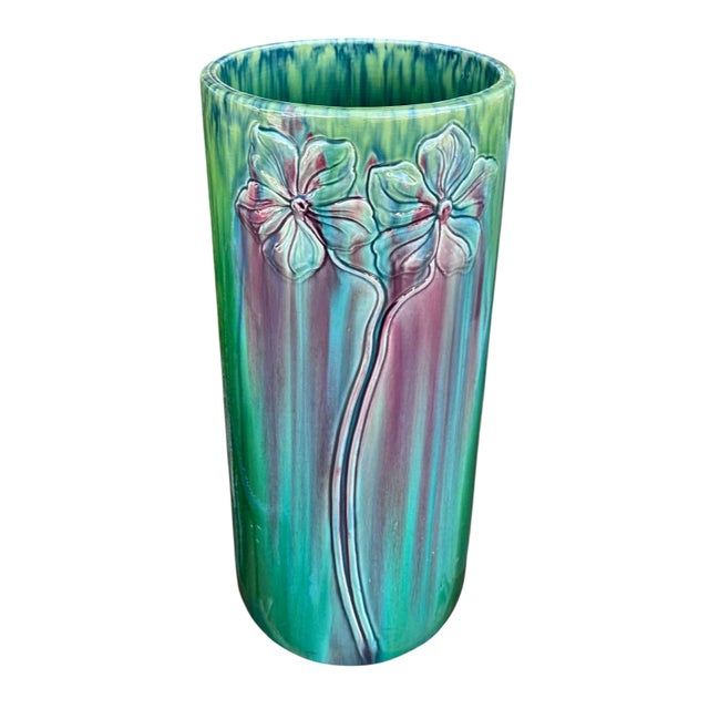 Antique Majolica Pottery Floor Vase Umbrella Stand For Sale - Image 4 of 5