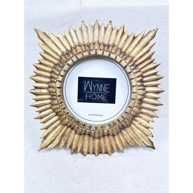 Wynne Home Hollywood Regency Style Gold Gilded Sunburst Picture Frame - 6x6 For Sale - Image 4 of 6