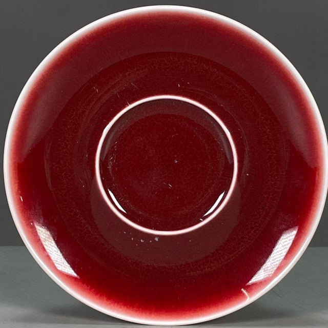 Ceramic 1990s Langyao Red Porcelain Gaiwan Tea Set, Ox‑Blood Red Glaze Teacup With Lid & Saucer For Sale - Image 7 of 9