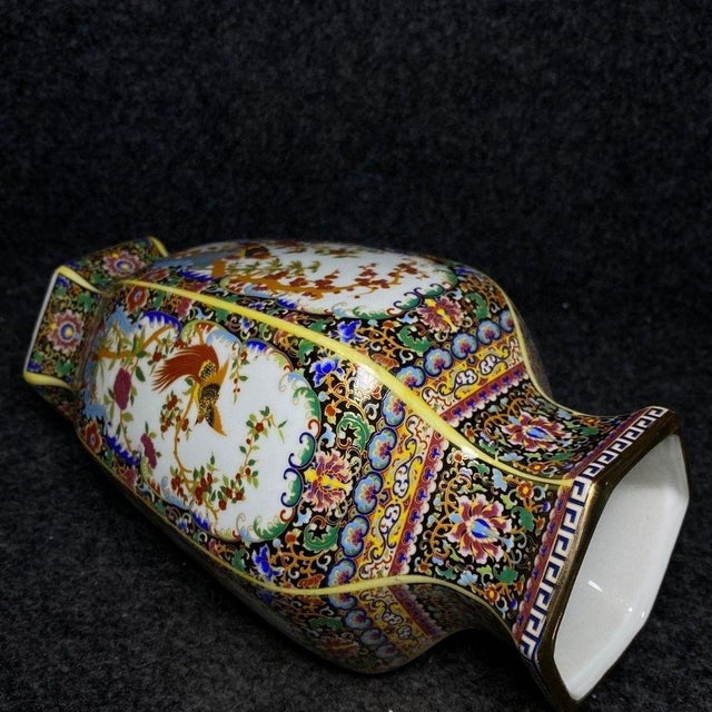 Vintage Chinese Famille Rose Porcelain Vase With Bird and Floral Medallion Motifs For Sale - Image 9 of 9