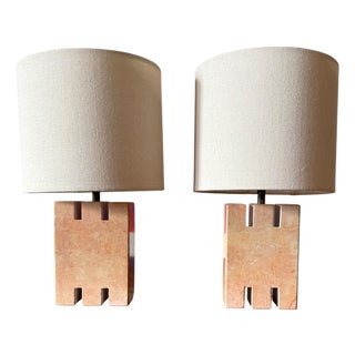 Hollywood Regency Pink Marble Table Lamps, 1970s, Set of 2 For Sale