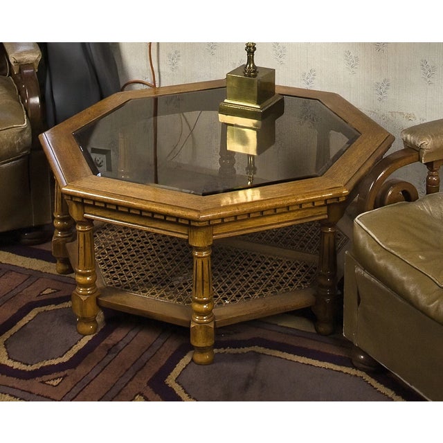 Octagonal Coffee Table in Oak with Glass Top For Sale - Image 6 of 7