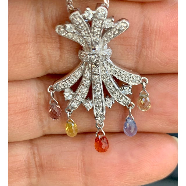 1.5 Carat Multi Sapphire Briolettes Pendant /Necklace 18 Karat Gold Estate For Sale - Image 10 of 18