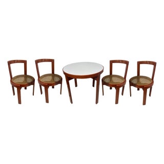 Italian Red Lacquered Wooden Breakfast Table and Chairs by Gianfranco Frattini, 1975, Set of 5 For Sale