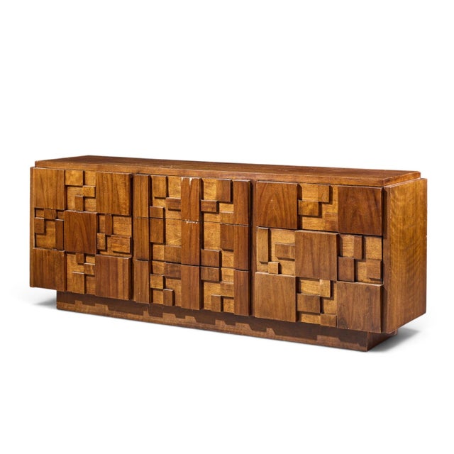 Mid-Century Modern Lane Staccato Brutalist Mid Century Walnut Lowboy Dresser For Sale - Image 3 of 8