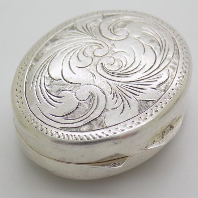 1970s Vintage Italian Handmade Silver Chiseled Oval Box, 1970s For Sale - Image 5 of 11