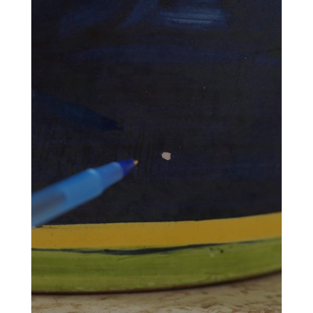 Blue Majolica Large Italian Lemon & Leaf Vase W. Handles For Sale - Image 8 of 13