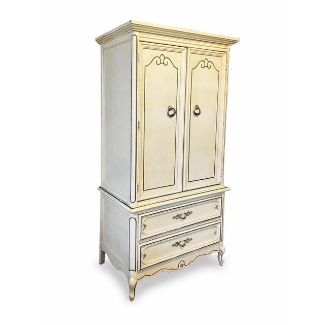 Cream Vintage French Provincial Wardrobe Armoire For Sale - Image 8 of 9
