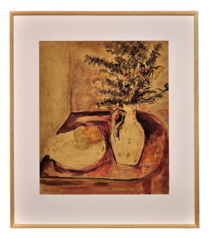 James Tower, Still Life of Flowers in a Jug and a Plate of Fruit, 1940s, Watercolour
