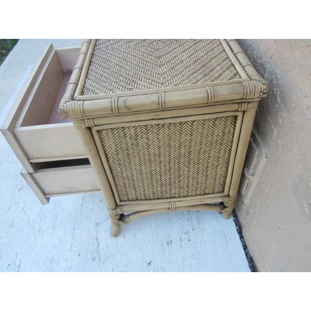 Wood Vintage Nightstand Wicker Rattan Tan Two Drawer For Sale - Image 7 of 10