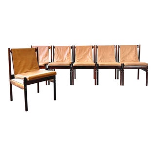 Brazilian Rosewood With Leather Sling Dining Chairs Mid-Century Modern Circa 1960 - Set of 6 For Sale