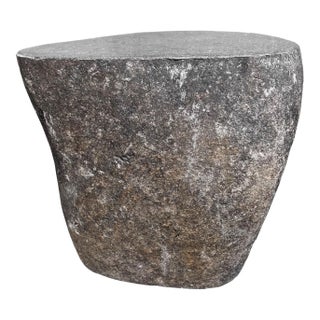Stone Boulder Rustic Vintage Outdoor Stool Side Table For Sale