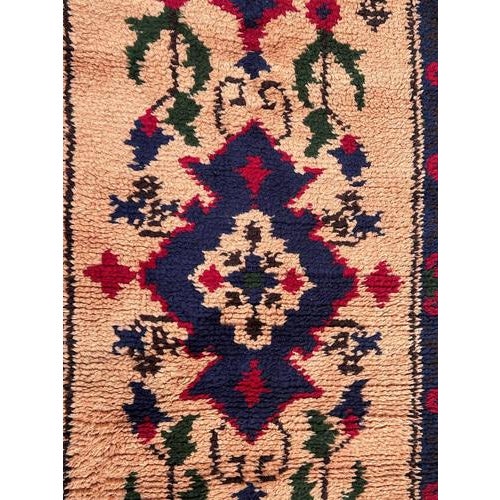 Beautiful mid century French hand knotted Cogolin rug with beautiful geometrical oushak design and nice colours with light...