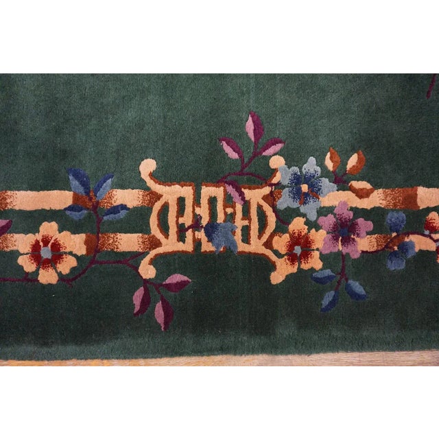 1920s Green Bamboo Floral Antique Chinese Art Deco Rug 4'2" X 7' Knotted Wool Carpet For Sale - Image 11 of 15