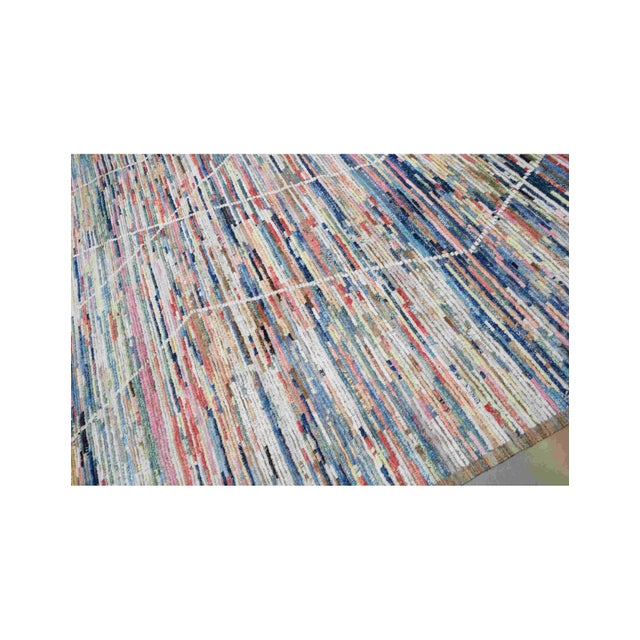 Green Modern Multicolor Handknotted Wool Rug For Sale - Image 8 of 9