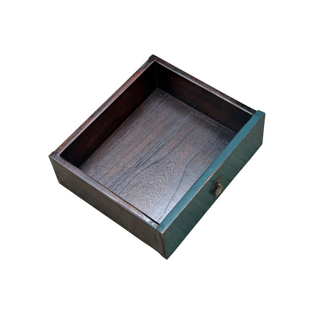 Asian Style Distressed Rustic Teal Blue Low Tv Console Table Cabinet For Sale - Image 12 of 16