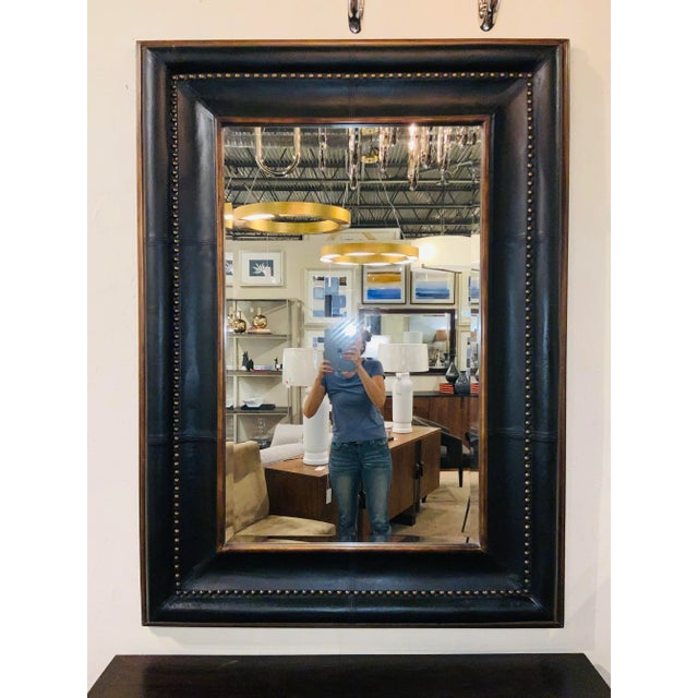 2020s Large Transitional Black Leather Wall Mirror For Sale - Image 5 of 5
