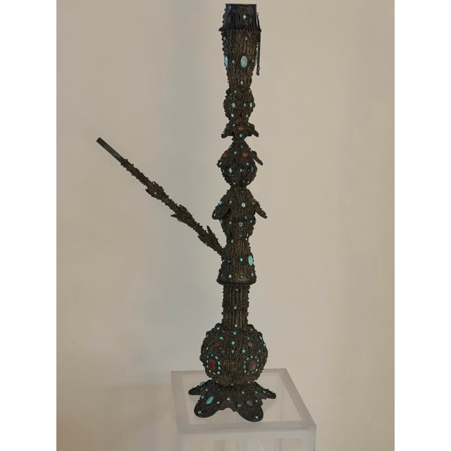 Persian Pair of Bejeweled Silver Plate Hookah For Sale - Image 3 of 5