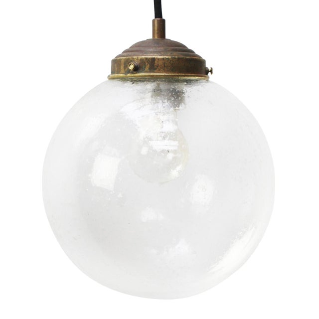 Vintage Dutch Bubble Glass and Brass Globe Pendant Lamp For Sale - Image 6 of 6