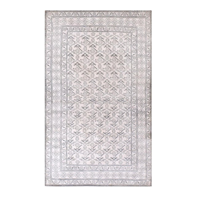 1920s White Gray Geometric Antique Agra Cotton Rug 4' 0"x 6' 7" Handknotted Carpet For Sale