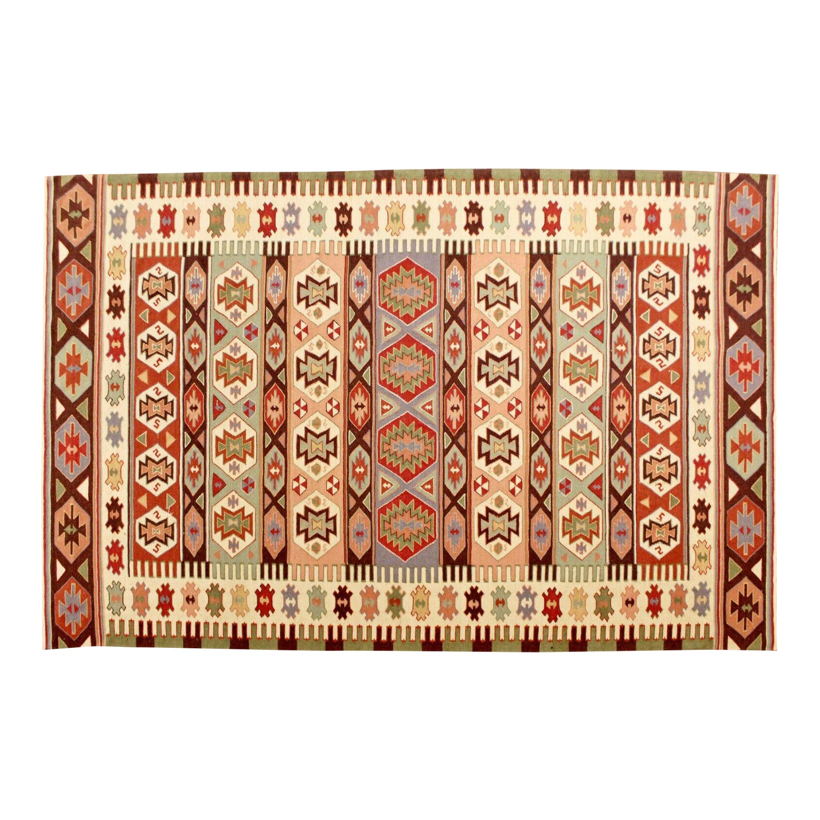 Mid Century Modern Dhurrie Rectangular Area Rug Carpet Red Green Brown Chairish