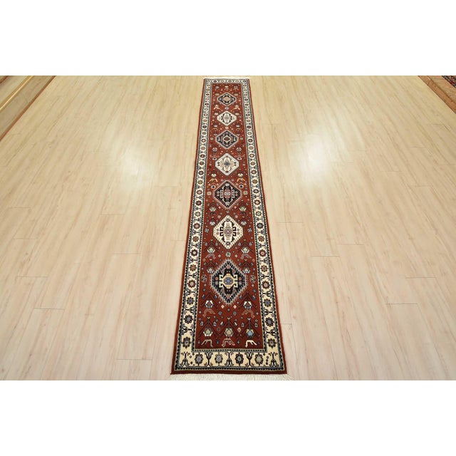 Tribal Fine Kashmar Runner 1’10” X 10’1” Red Wool Traditional Hand-Knotted Rug For Sale - Image 3 of 15