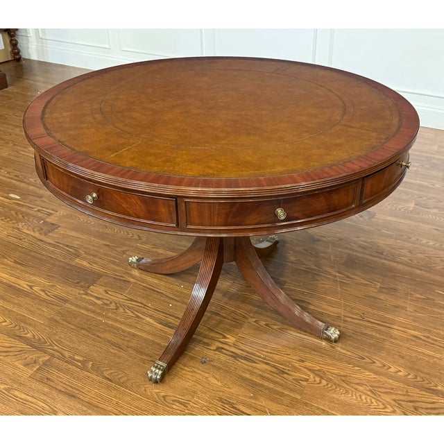 Traditional Traditional Mahogany Drum Table by Leighton Hall - Showroom Sample For Sale - Image 3 of 11