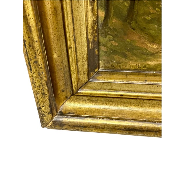 Paper Antique French 19th-Century Oil on Board Landscape Painting in Giltwood Frame For Sale - Image 7 of 18