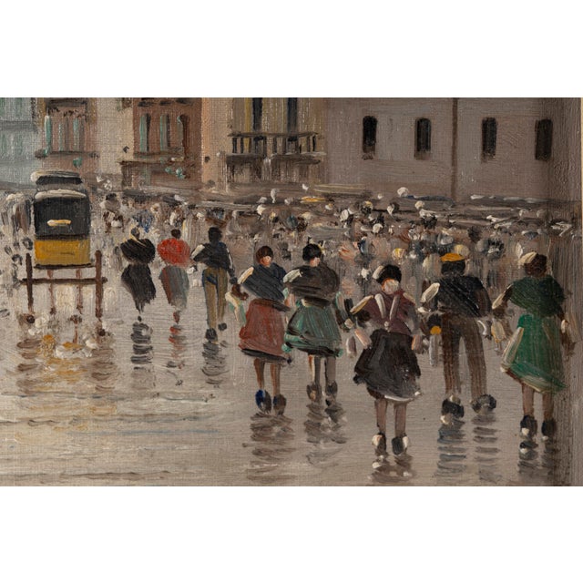 1930s B. Ciappa, Animated European City Square with Carriage and Figures, Oil on Panel For Sale - Image 5 of 15