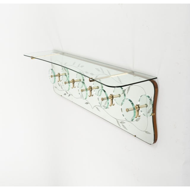 Midcentury Coat Rack Shelf in Brass and Glass from Cristal Art, 1950s For Sale - Image 12 of 18